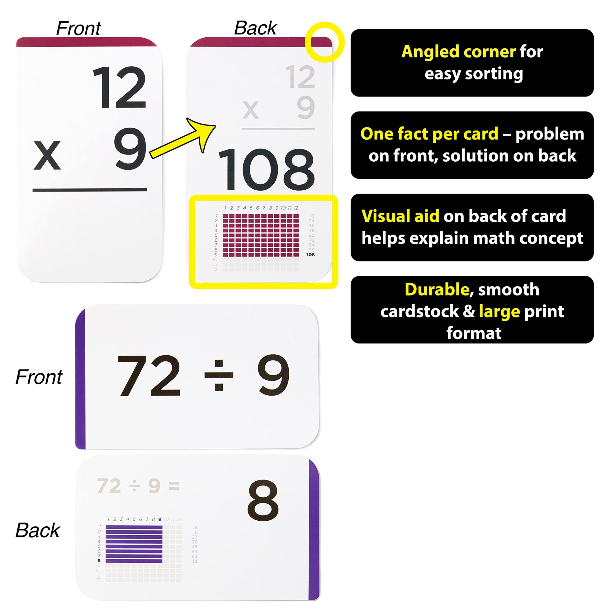 Think Tank Scholar 335 Multiplication & Division Flash Cards (Award Winning) 1 Fact Per Card with Visual Aids - All Facts 0-12 + Dice, Games & Charts