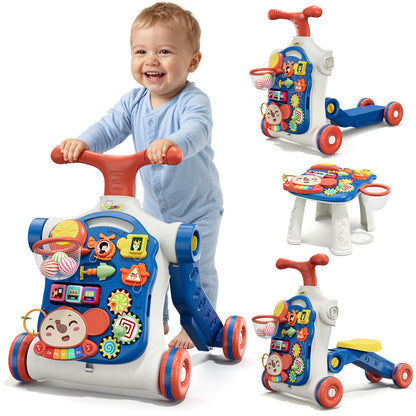 HYES 5 in 1 Baby Push Walker for Baby Boy, Activity Center Learning to Walk, Sit to Stand, Early Learning Push Toys for Infant 12 Months, Walking Toys