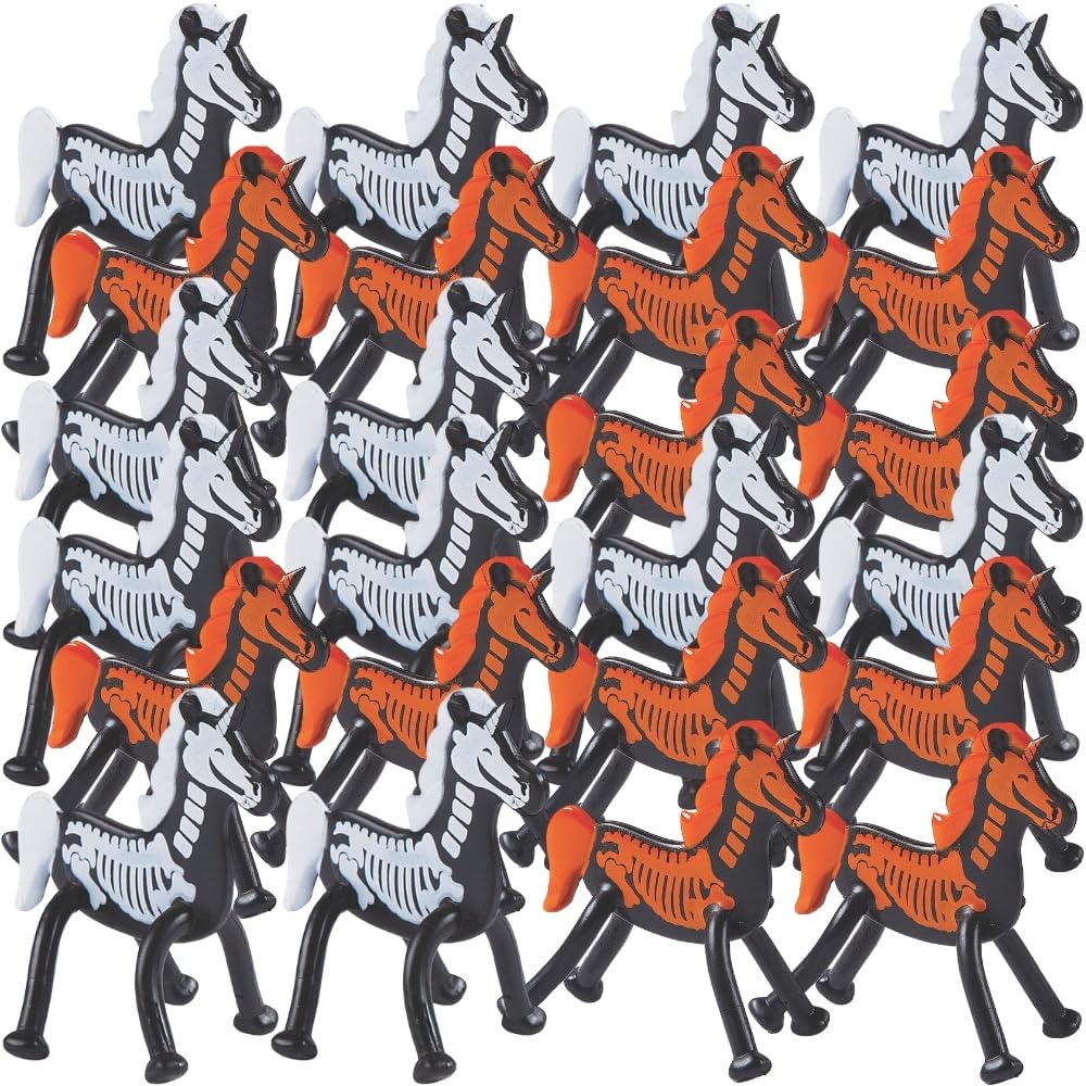 Fun Express Halloween Bendable Skeleton Unicorns - Flexible Halloween-Themed Character Toys Trick-or-Treating Party Favors Gifts Seasonal Decor - Fun