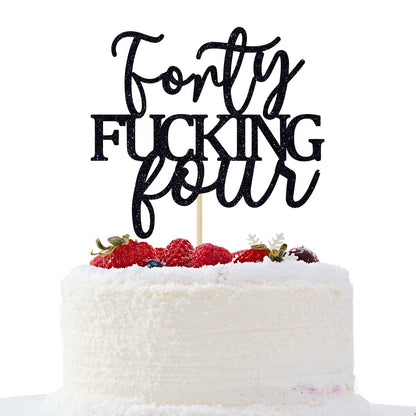 Unoggsor Forty Fucking Four Cake Topper - Happy 44th Birthday Cake Decor - Cheers to 44 Years Birthday Party Decorations Supplies, Black Glitter