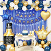 MSMANCY Navy Blue Birthday Decorations for Men, Happy Bithday Banner Foil Balloons Gold White Confetti Balloons for Men Boy Adults Birthday Party