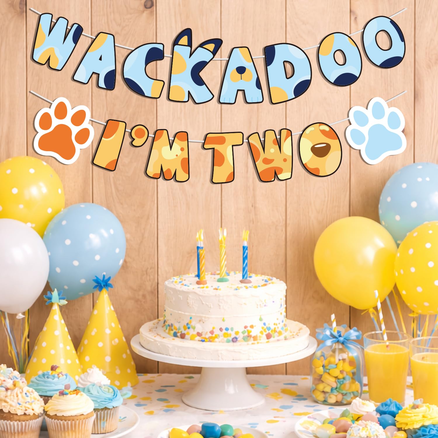 ESKOMIO 2nd Birthday Party Banner Blue Dog Birthday Themed Party Decoration Supplies Banner for Boys and Girls