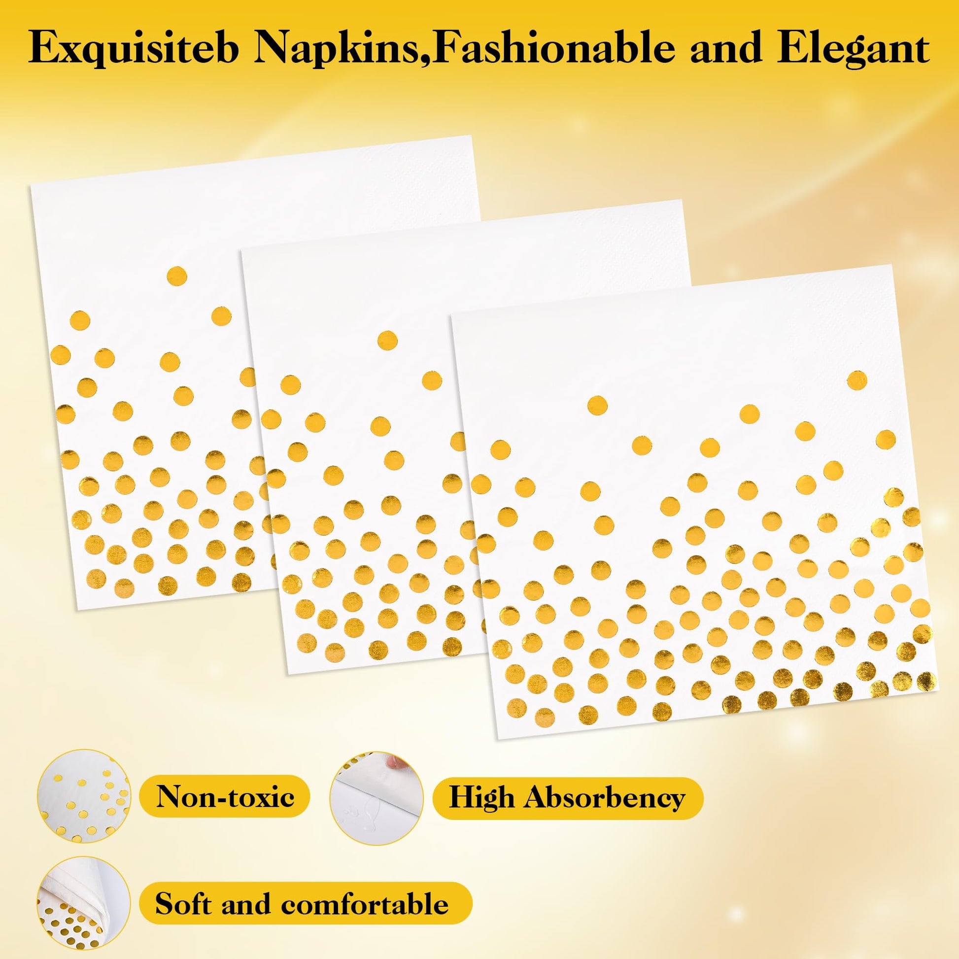 90 Pcs White and Gold Plates and Napkins Party Supplies, Scalloped Gold Polka Dots Tableware Set Include White Gold Dot Cake Dessert Plates, Napkin