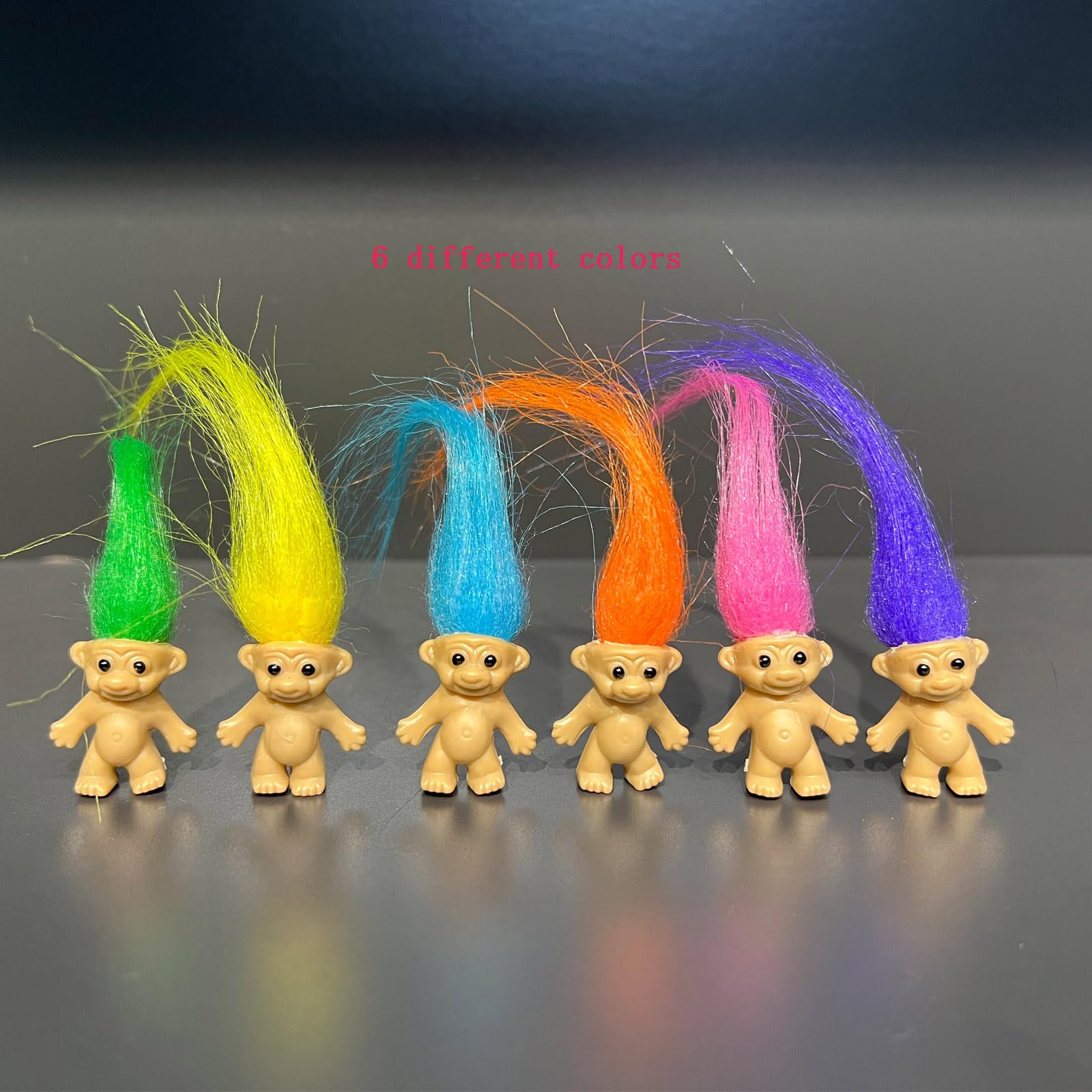 60pcs Long-haired Lucky mini Troll Dolls, Assorted Hair Colors, 0.78" Body