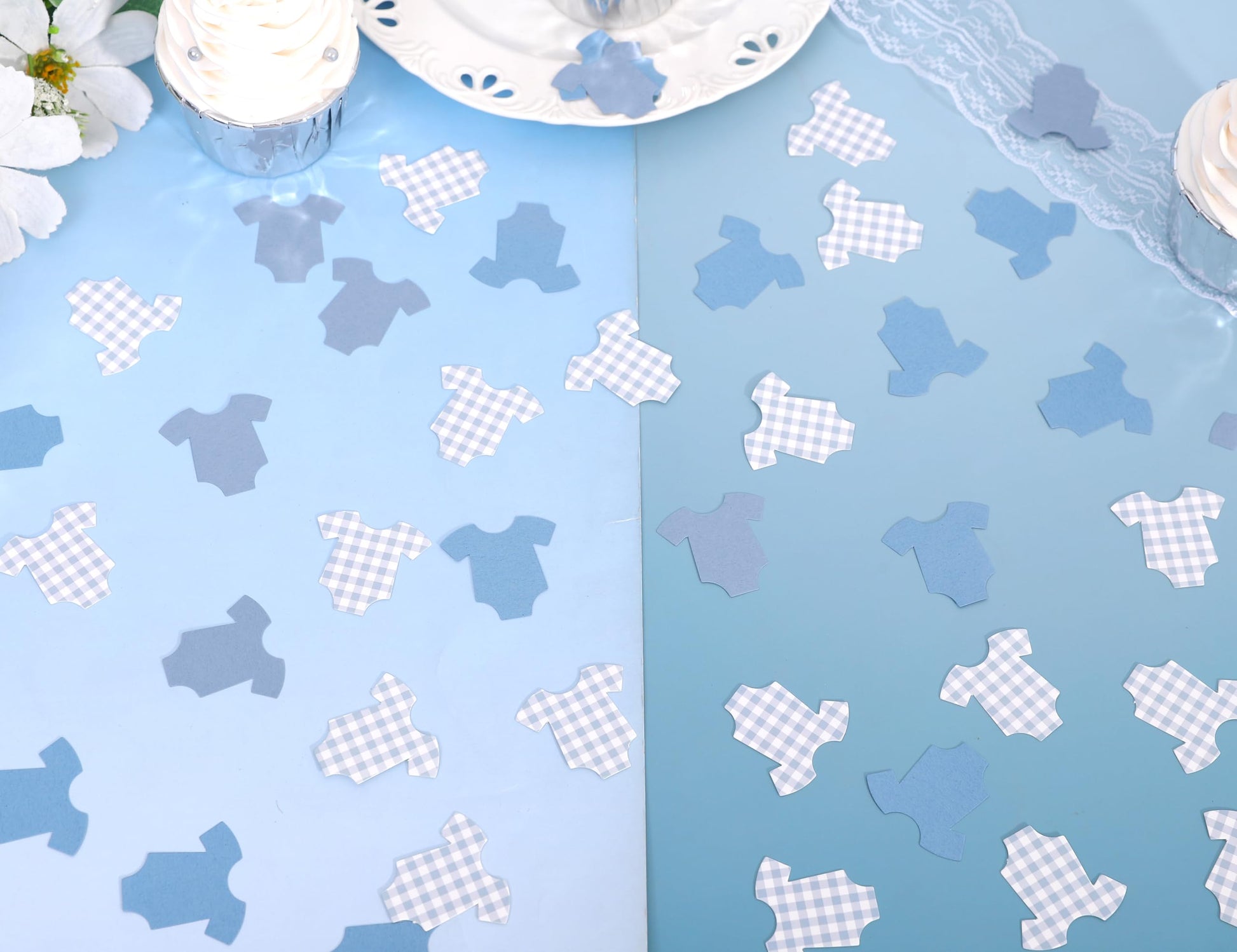 Blue Bodysuit Confetti - Blue Gingham Baby Shower Confetti,Baby Shower Decoration,Boy/Girl Onsie Decor (blue-1)