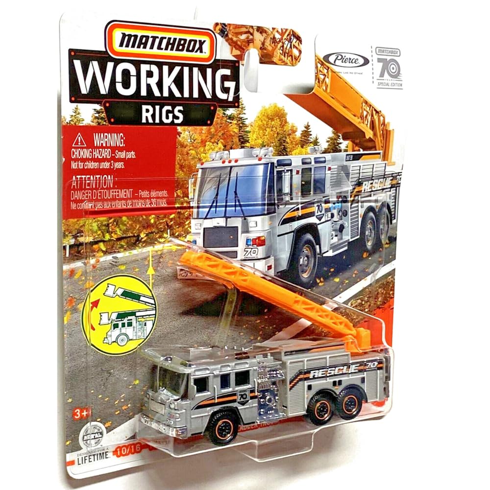 Matchbox Pierce Quantum Aerial Ladder Truck, Working Rigs 10/16 [Silver/Orange]
