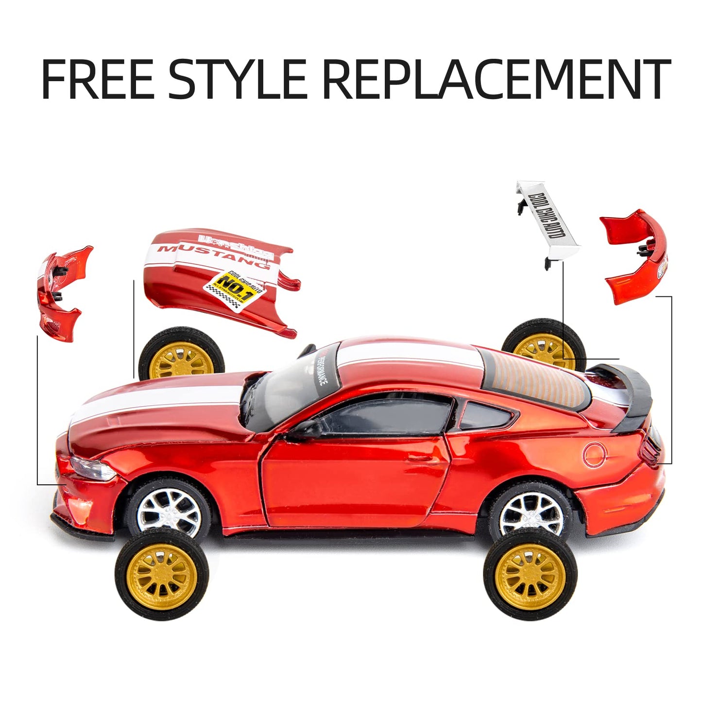 TGRCM-CZ 1/42 Ford Mustang Model, DIY Car Kit, Educational Building Toy, Children's Gift, Red