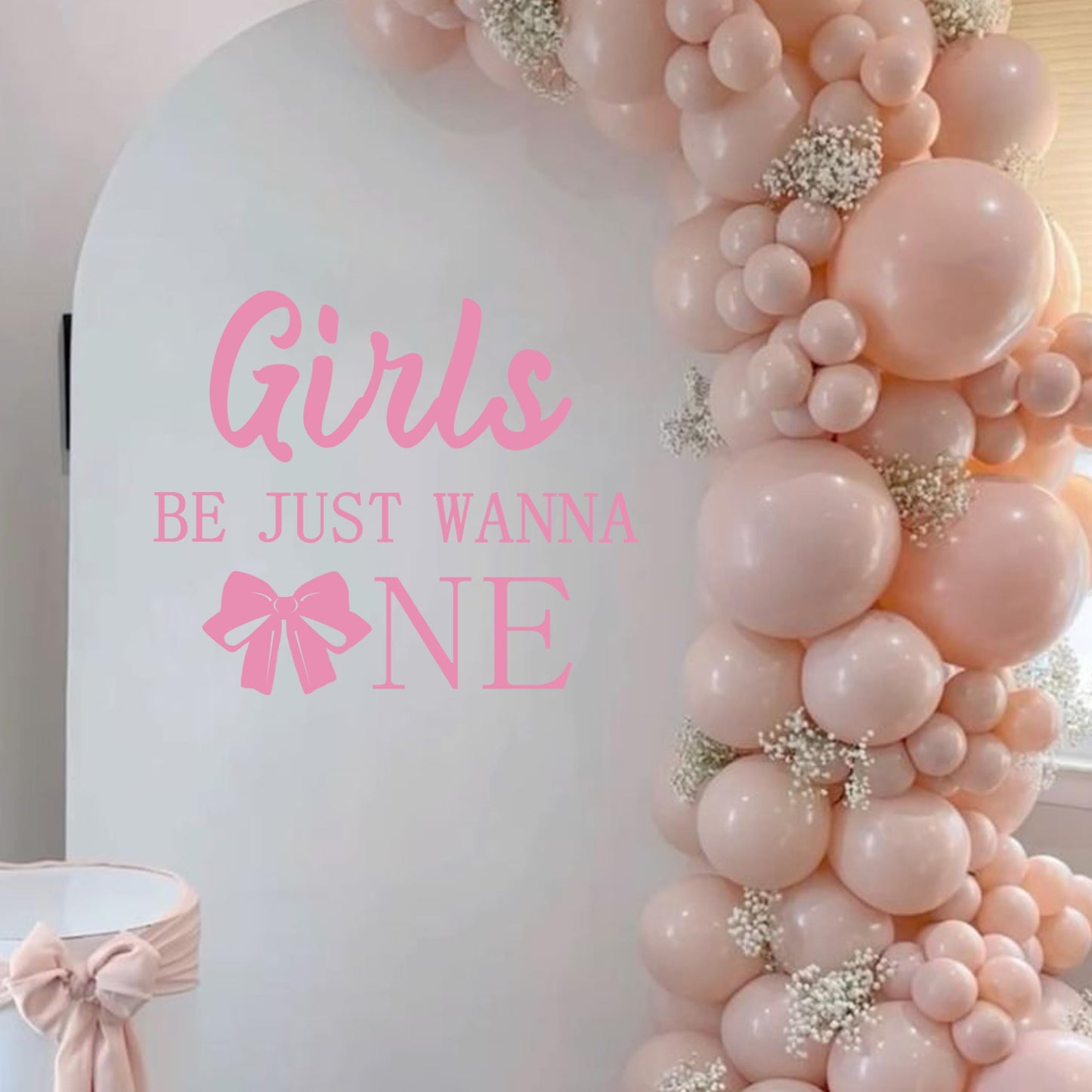 GIOGUK Girls Just Wanna Be One Decal - First Birthday Party Decorations Wall Decals, Sweet Girls 1st Birthday Party Supplies Wall Sticker, Pink Bow