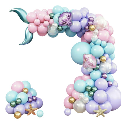 Mermaid Balloon Garland Arch Kit - Under the Sea Party Decorations with Pastel Pink, Blue, Purple, Gold Balloons, Shell & Tail Foil Balloons, Ocean