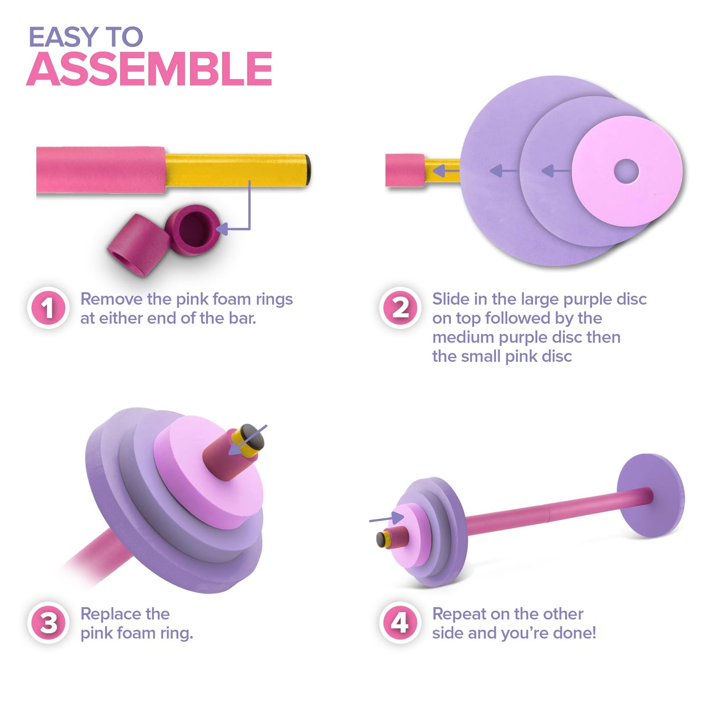 Modern Innovations Kids Barbell Weight Set, Toy Workout Equipment, Kid Weights for Exercise, Toddler Fun & Fitness (Pink & Purple)