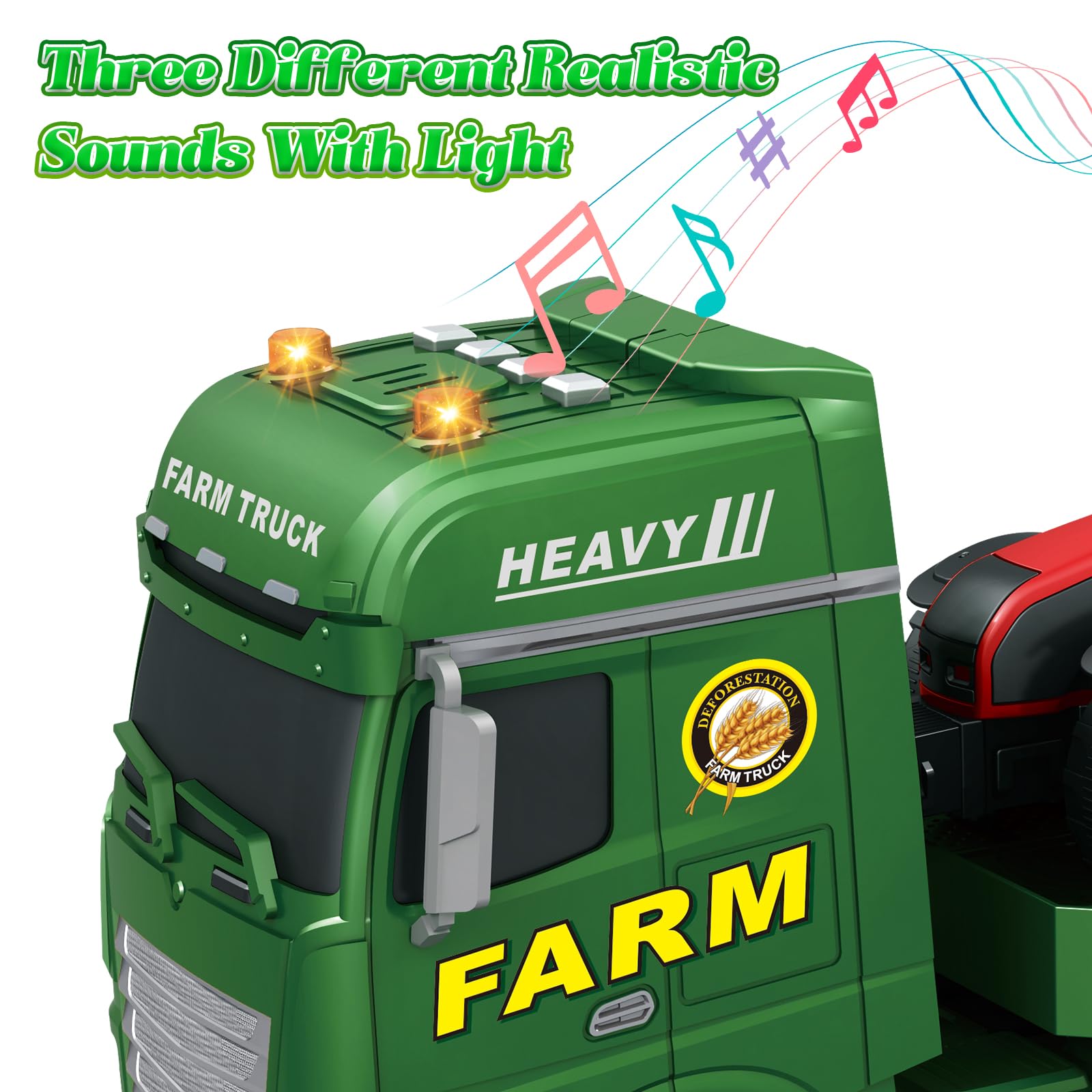 lonfypeng 3-in-1 Farm Truck Toys for Kids Ages 3-6 - 25.6 Inch Extra-Large Inertia Semi Trailer with Lights & Sounds, Detachable Tractor and Light