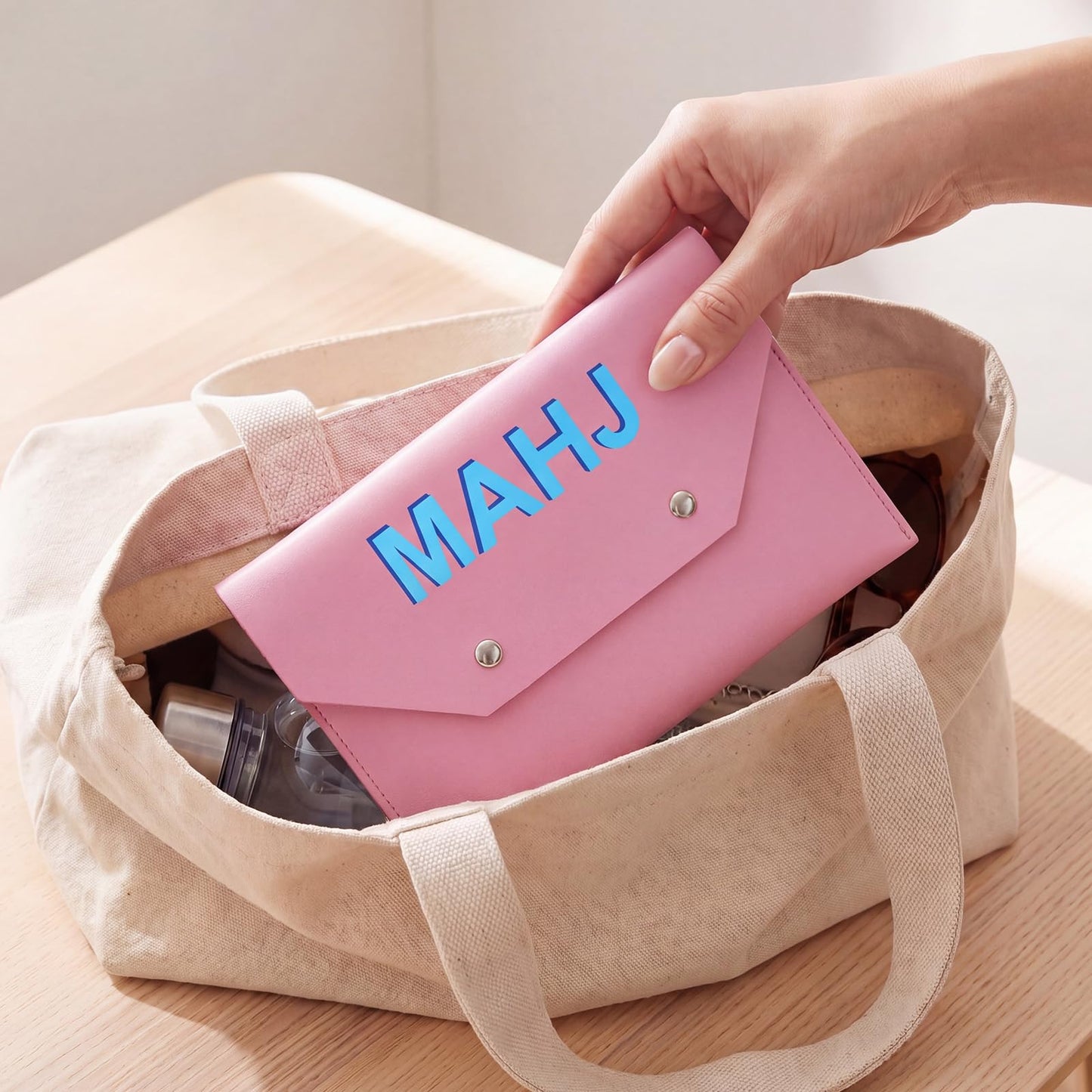 Eccentfit 4-Pack Leather Mahjong Card Holder for Mahjong NMJL Rule Cards & Mahjong Shuffler Cards, Protective Envelope Bag for Mahjong Card, Mahj