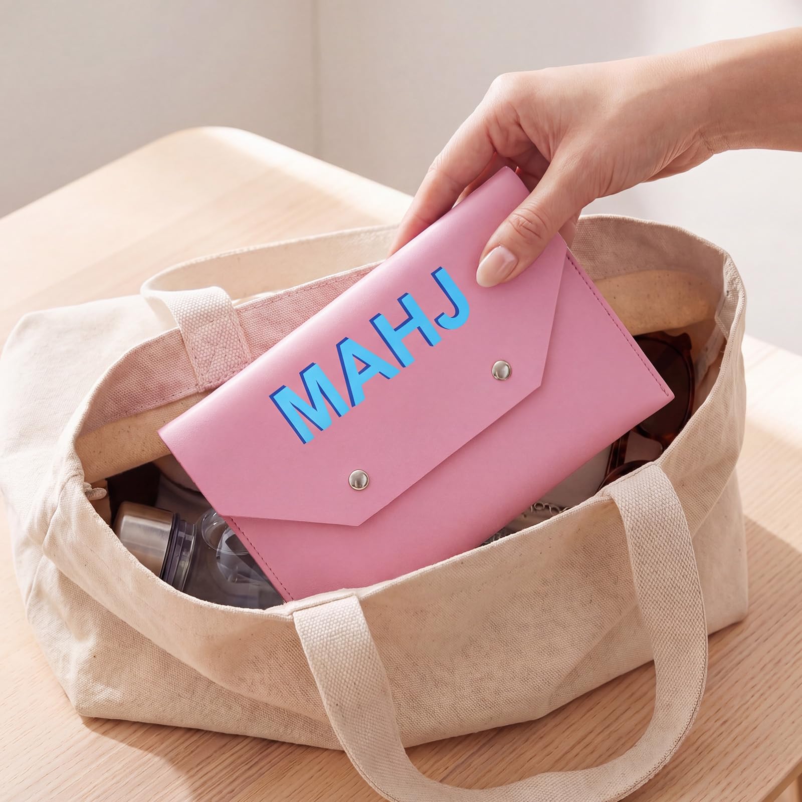Eccentfit 4-Pack Leather Mahjong Card Holder for Mahjong NMJL Rule Cards & Mahjong Shuffler Cards, Protective Envelope Bag for Mahjong Card, Mahj