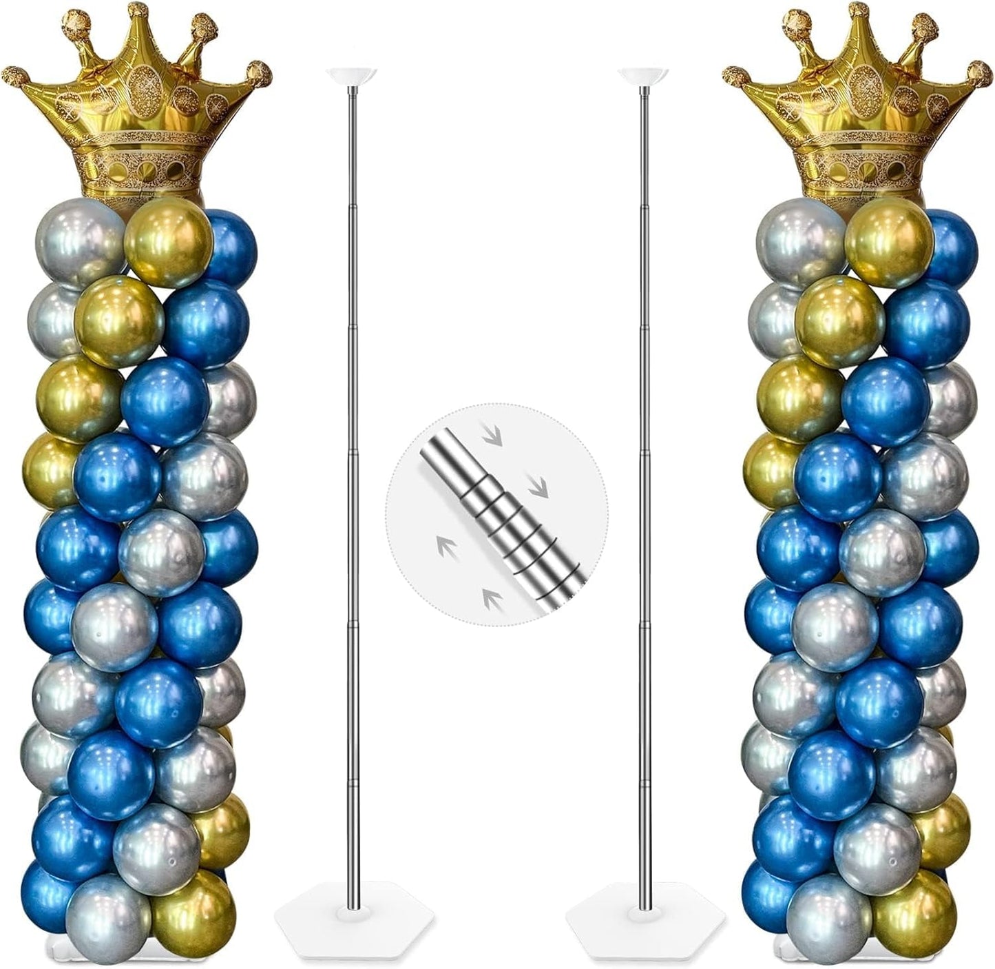 YALLOVE Balloon Column Stand Kit Sets of 2, 7 Feet Height Adjustable Balloon Tower Pillar with Reusable Metal Telescopic Design for Birthday, Wedding