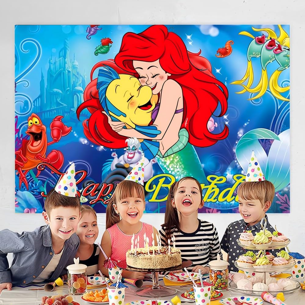 Wall Decor Backdrop for Mermaid Birthday Decorations, Mermaid Themed Banner for Birthday Party Supplies (5x3ft)