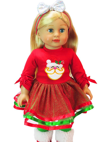 Red and Green Santa Christmas Dress for 18-Inch Dolls | Premium Quality & Trendy Design | Dolls Clothes