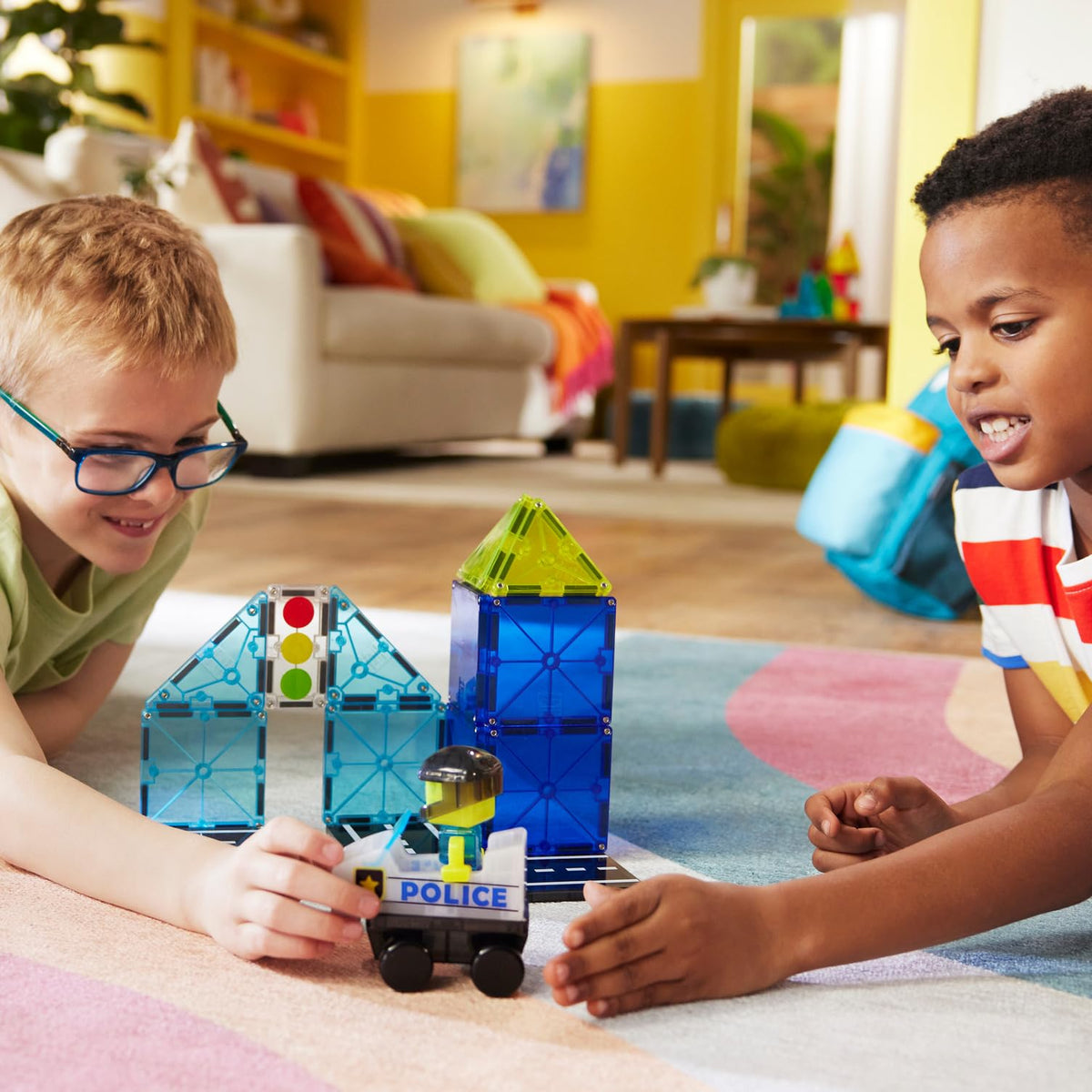 MAGNA-TILES Police Patrol 20-Piece Magnetic Construction Set, The Original Magnetic Building Brand