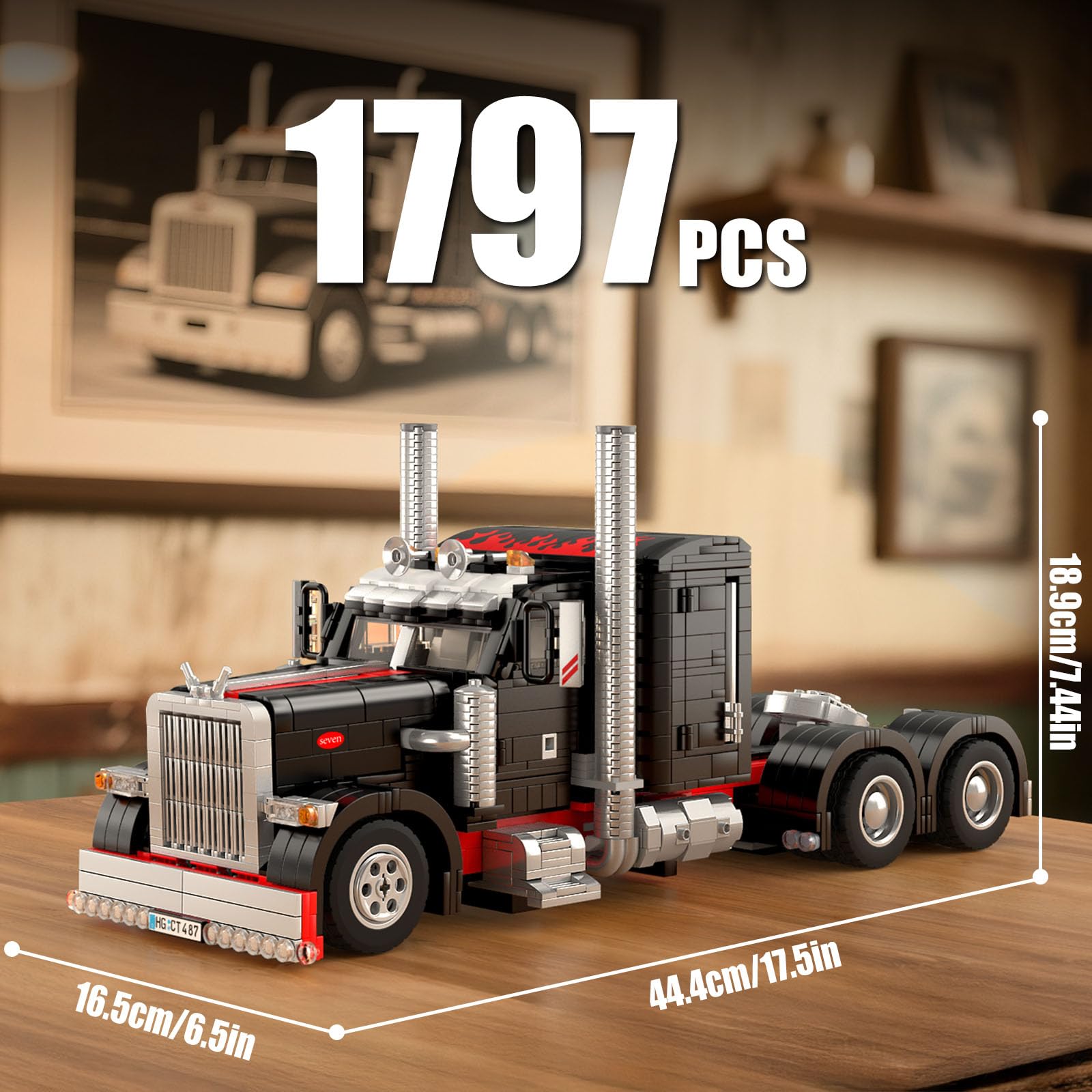 Mould King 10037 Semi Truck Building Set - 1797 PCS Collectible Vehicle Model & Trailer for Aldult/Teens/Enthusiasts - Construction Toy Gift
