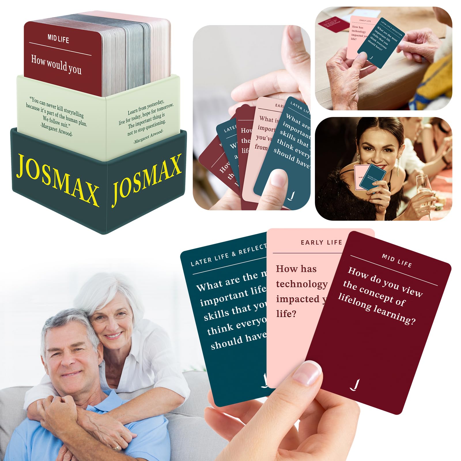 JOSMAX 150 Pcs Life Story Interview Kit Cards, Family Conversation Card, Life Story Interview Kit, Get to Know Parents and Grandparents for Family