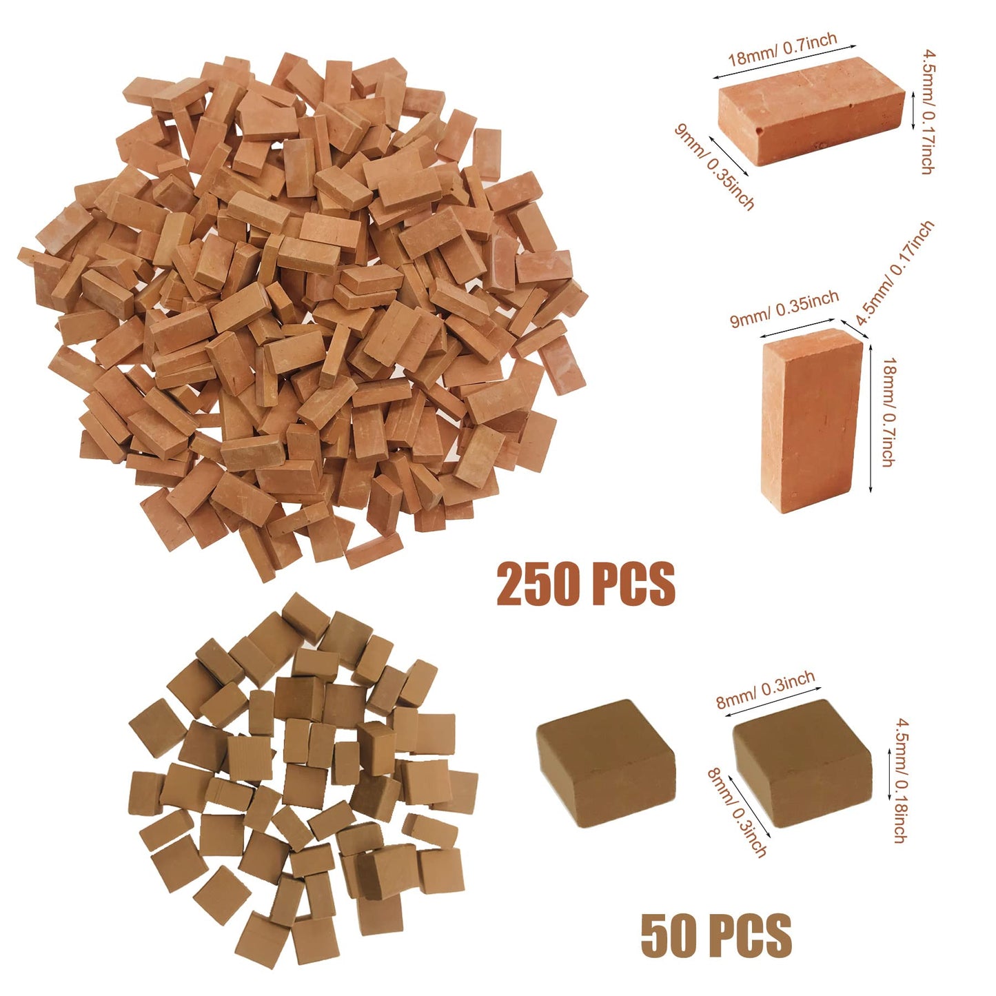 Cayway 300 PCS Mini Red Wall Bricks Miniature Brick Scale Model Bricks, 2 Size Mini Bricks Model Sand Table Micro Landscape Accessories DIY Bricks