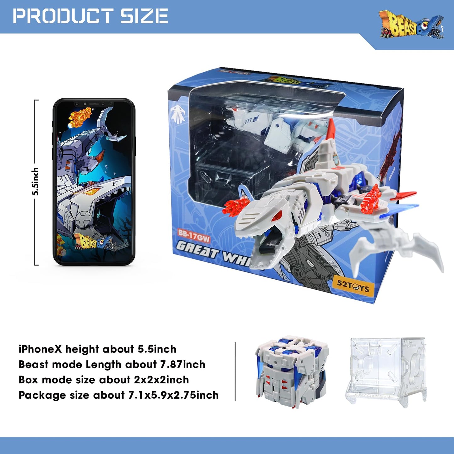 52TOYS BEASTBOX BB-17GW Great White Deformation Toys Action Figure, Converting Toys in Mecha and Cube, Perfect Birthday Party Gift for Teens