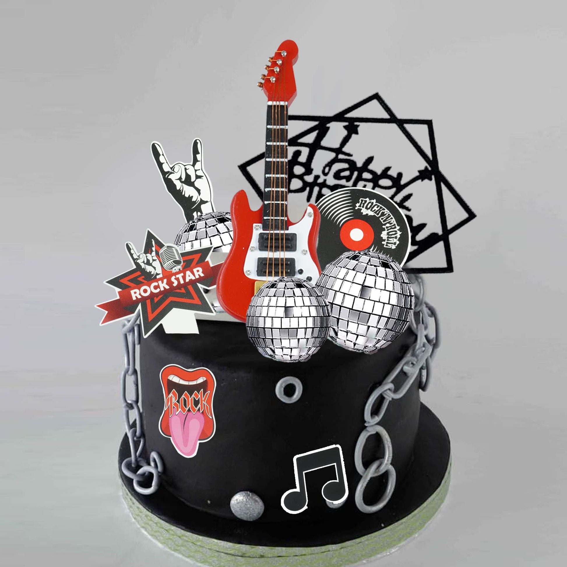 Guitar Cake Toppers Music Theme Birthday Cake Toppers Electric Guitar Model Rock And Roll Cake Decorations For Rockstar Theme Party (Red)