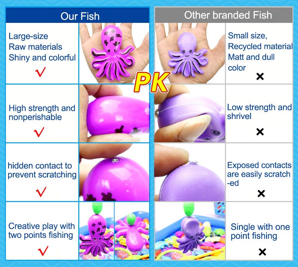 FIVEDAOGANG Magnetic Fishing Game 45 PC Ocean Sea Floating Fish Colorful Animals with Net Portable Storage Bag | Kiddie Pool Bathtub Game for Age 3 4