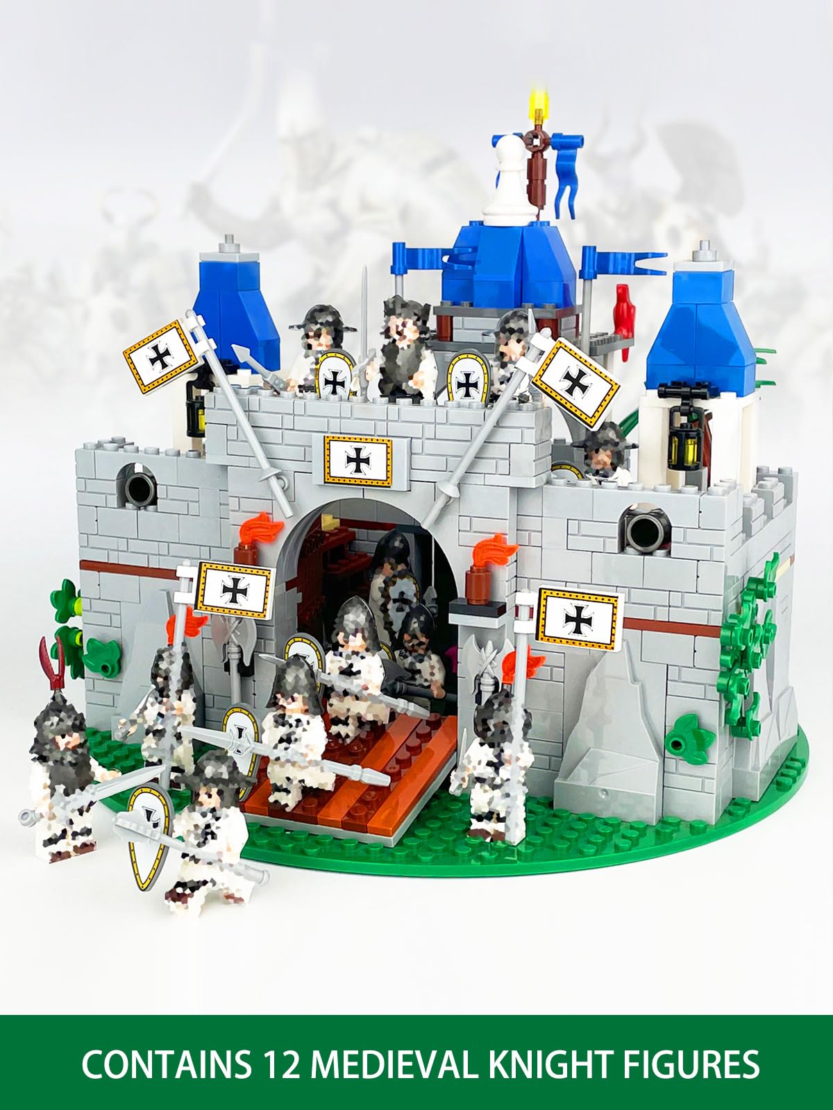 Piegricdiat Medieval Knight Castle Building Blocks Set - Comes with 12 Knights Figures , Compatible with Lego Medieval Town Square House Toys ,