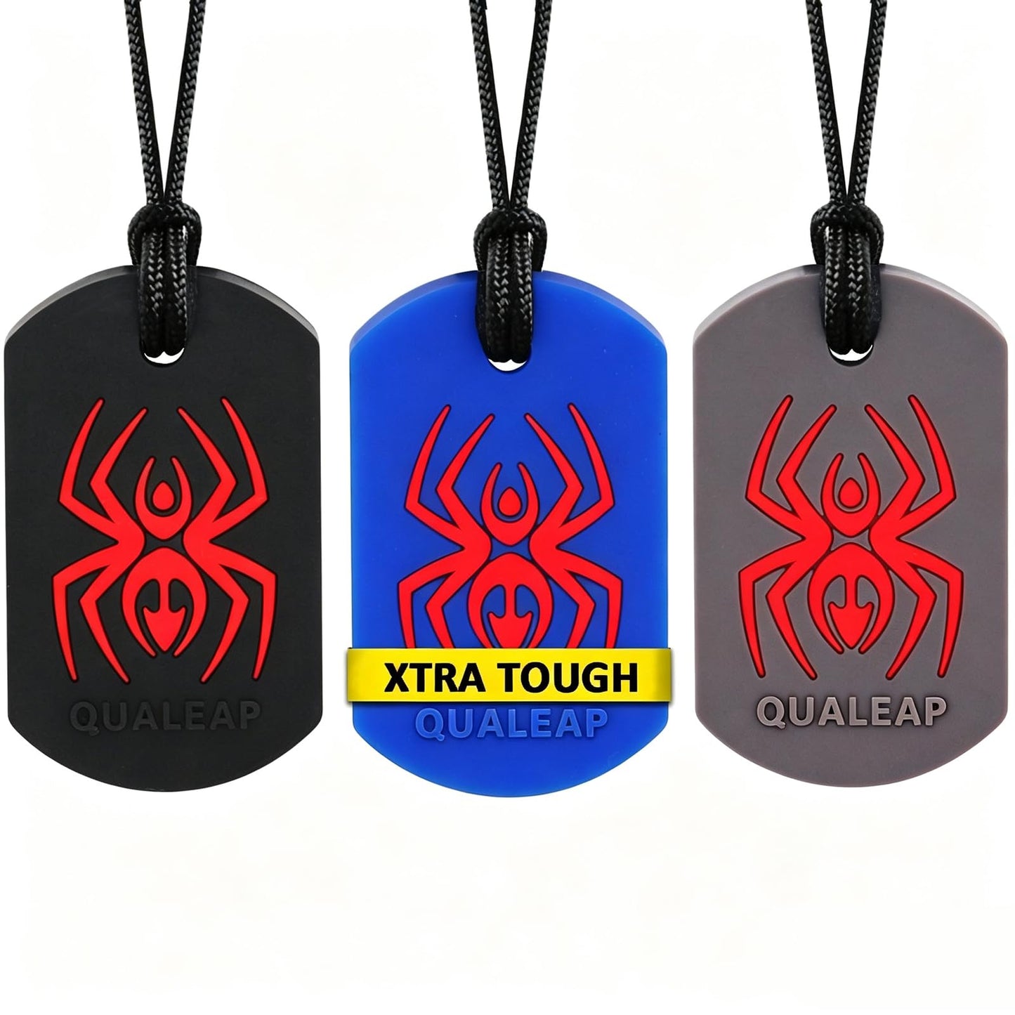Xtra Tough (XT) Spider Sensory Chew Necklace for Kids (3 Pack) - Chewing Teething Necklace Teether Necklace Chew Toys - Designed for Chewing, Autism