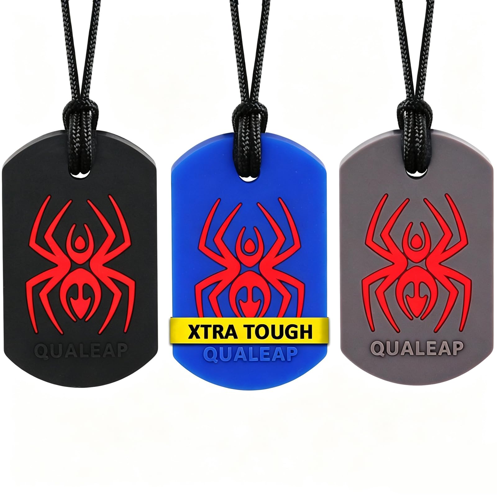 Xtra Tough (XT) Spider Sensory Chew Necklace for Kids (3 Pack) - Chewing Teething Necklace Teether Necklace Chew Toys - Designed for Chewing, Autism