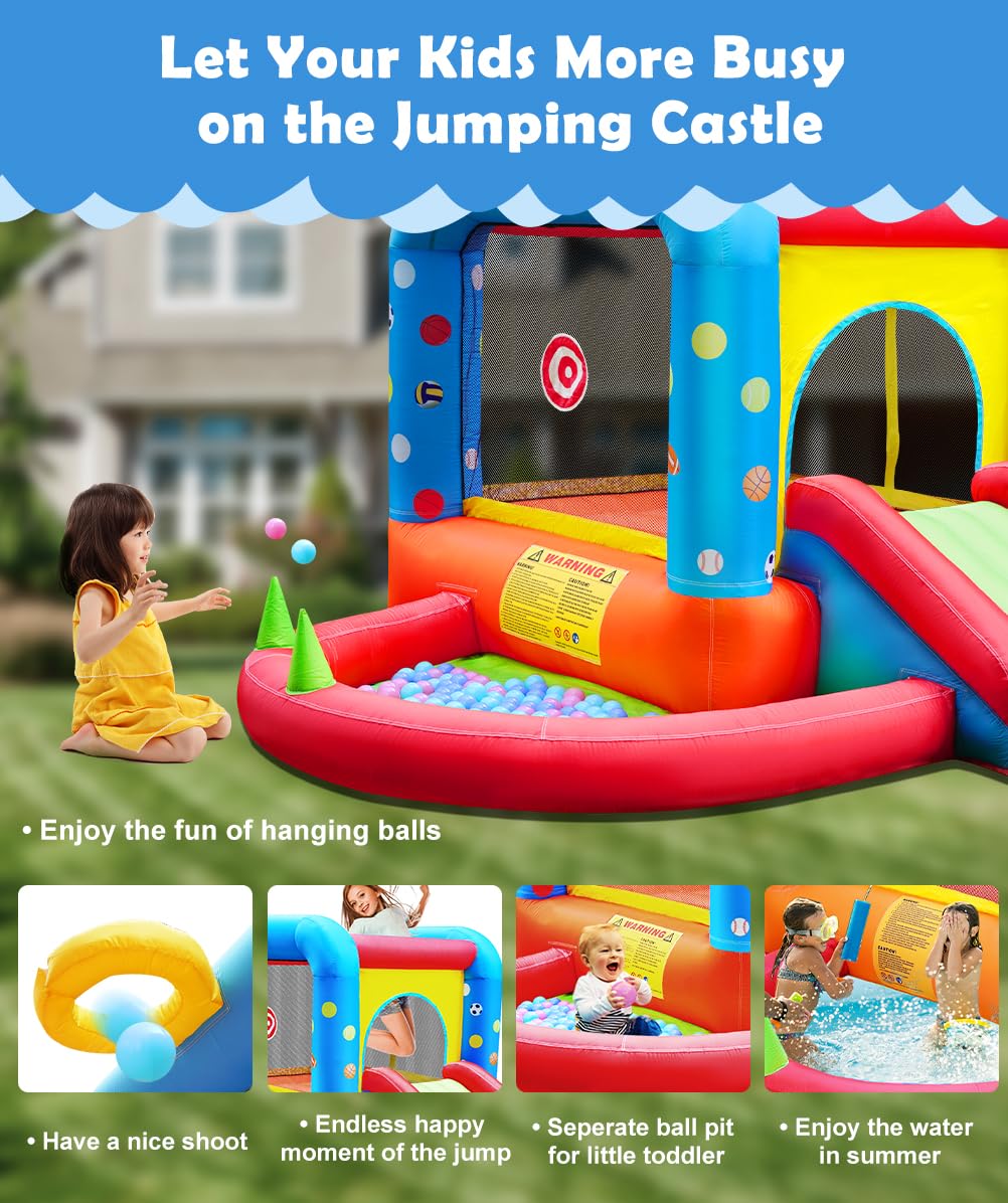 Step4Fun Inflatable Bounce House, Kids Castle Slide Bouncer for Children Jumping Outdoor and Indoor Party, Baby Backyard Water Jumper Toy with Blower