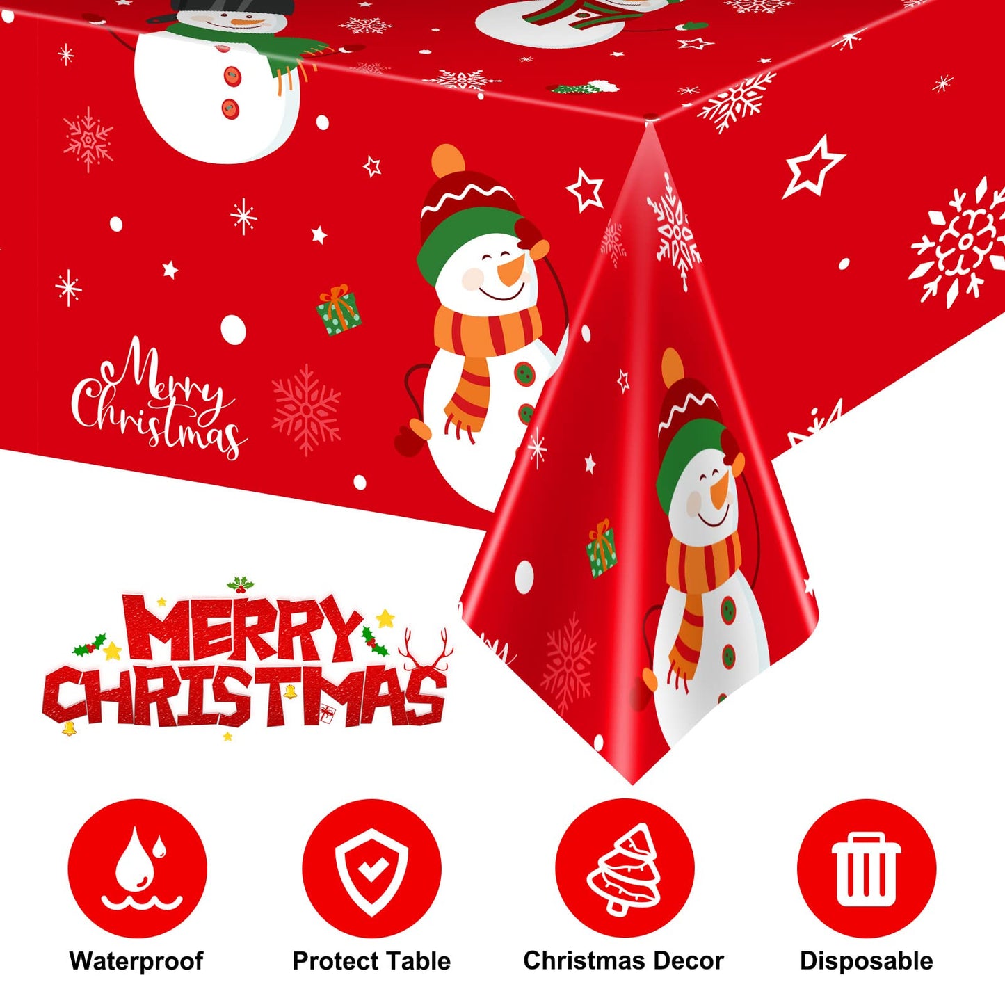 3 Pcs Christmas Tablecloth - Snowman Christmas Table cover, Disposable Plastic Rectangle Xmas Snowman Snowflakes Party Table cloths for Christma