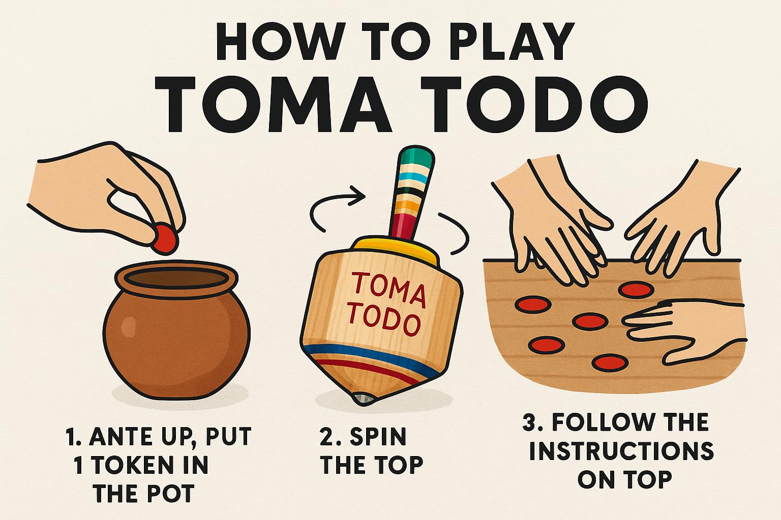 Toma Todo Pirinola - Mexican Spinning Top Drinking Game - Wooden Pirinola for Parties, Cinco de Mayo, Adult Game Night (Small)