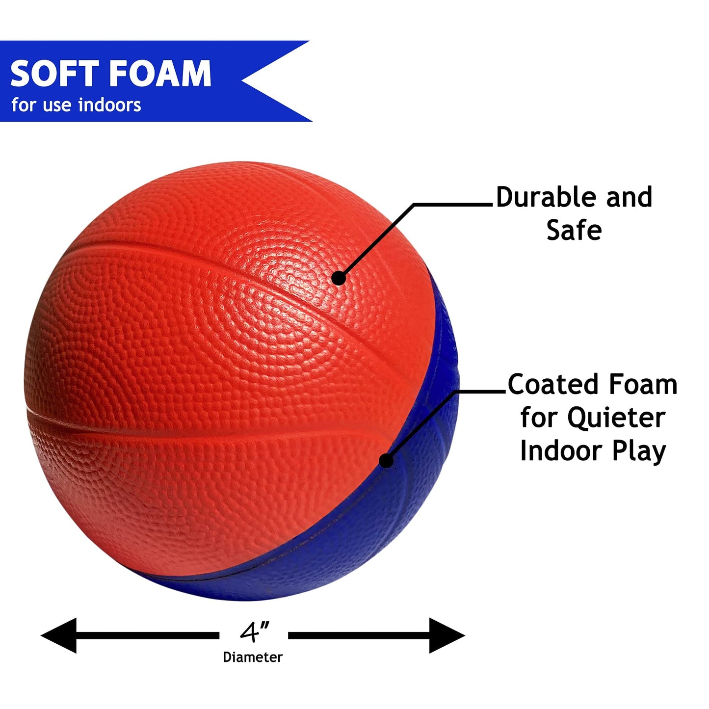 Botabee 4" Mini Foam Basketball for Indoor Mini Hoop Basketball Games, 2 Pack | Mini Indoor Basketball Hoop Games & Kids Mini Hoops (Blue/Red)