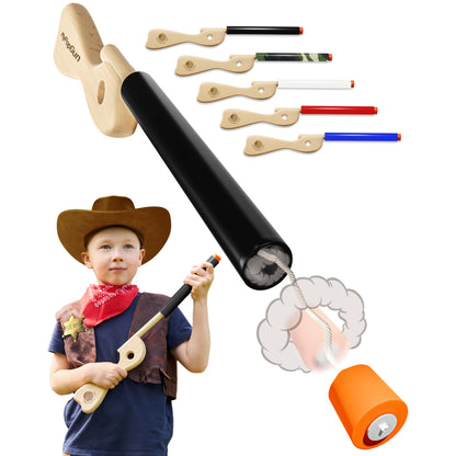 Black Toy Pop Gun for Kids - Wooden Toy Guns for Boys 3-12, Fake Gun