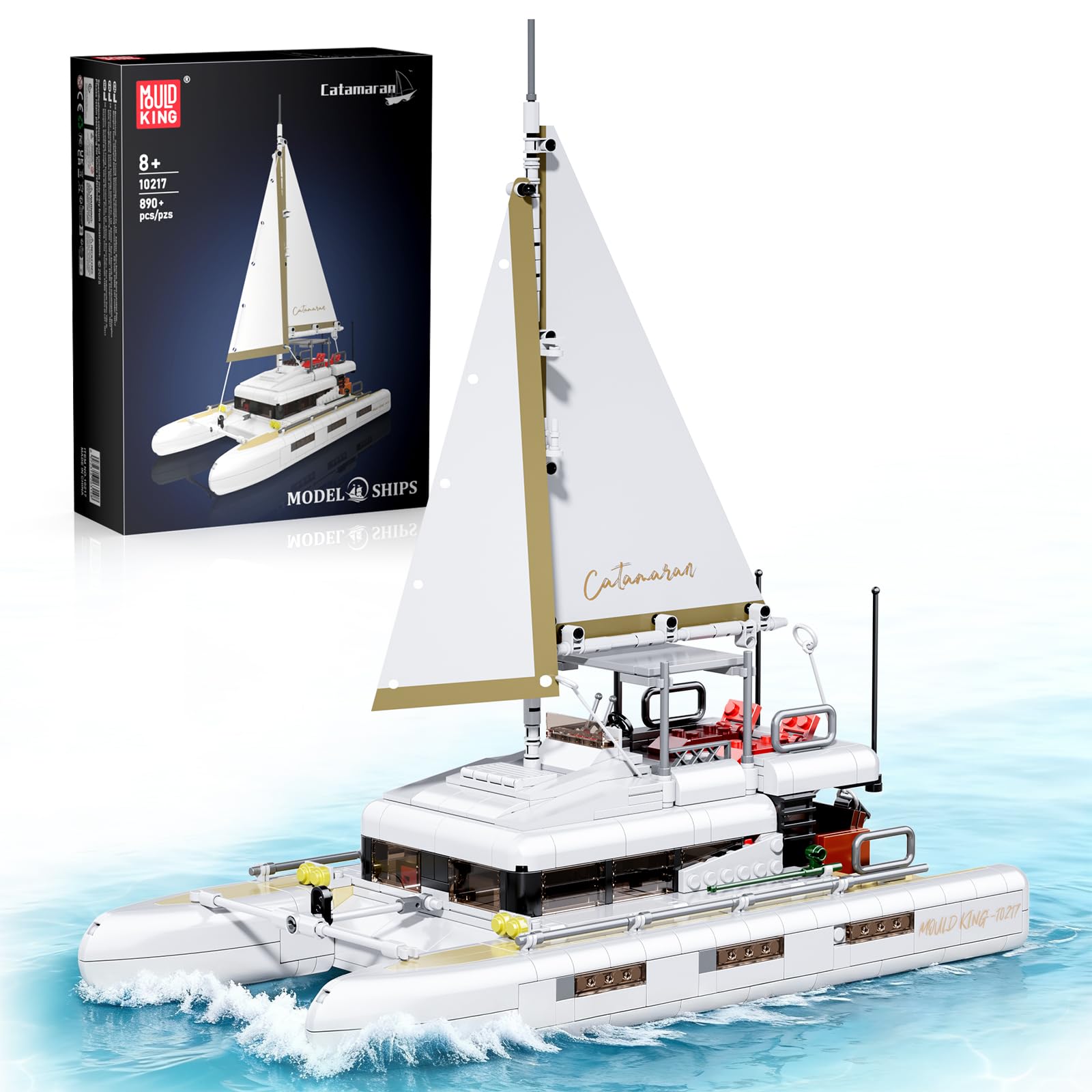 Mould King Catamaran Sailboat Building Kits, Ocean Explorer Boat Model, House Decor for Boys to Play, Gift for 8+ Years Old and Adult (890 Pcs)