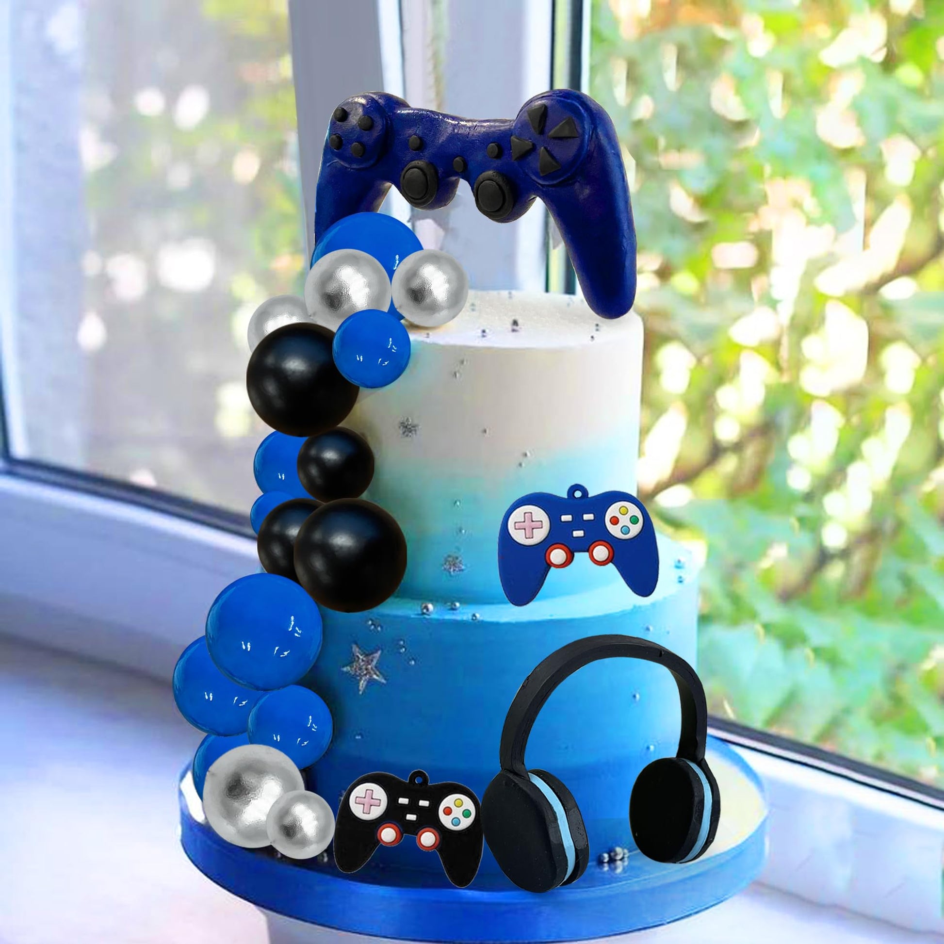 30 PCS Video Game Themes Cake Toppers Game Controller Headset Ball Cake Decoration for Game Theme Birthday Party Cake Decoration