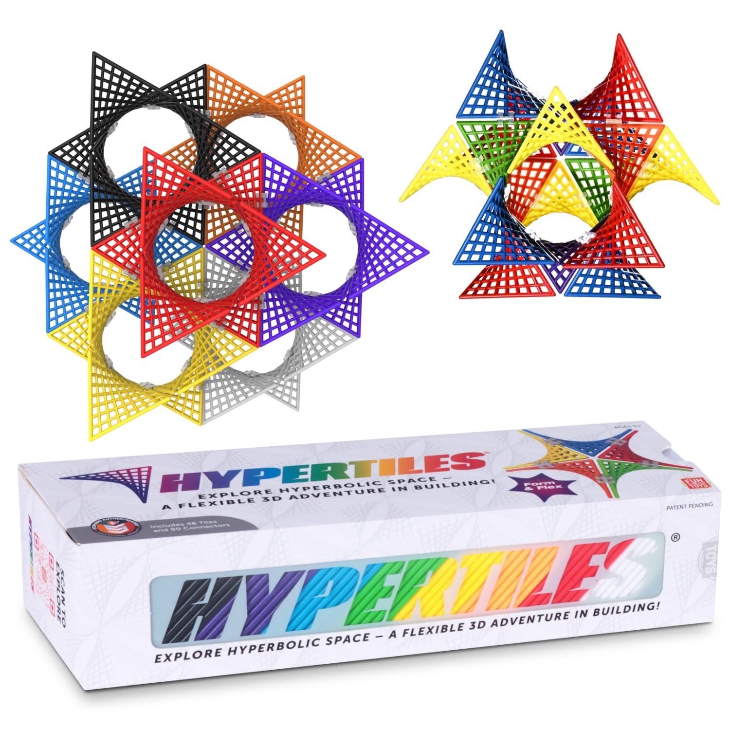 HyperTiles Hyperbolic Building Toy - 3" x 3" STEM Educational 3-Dimensional Adventure: 48 Tiles & 80 Connectors for Logic & Creativity - Infinite