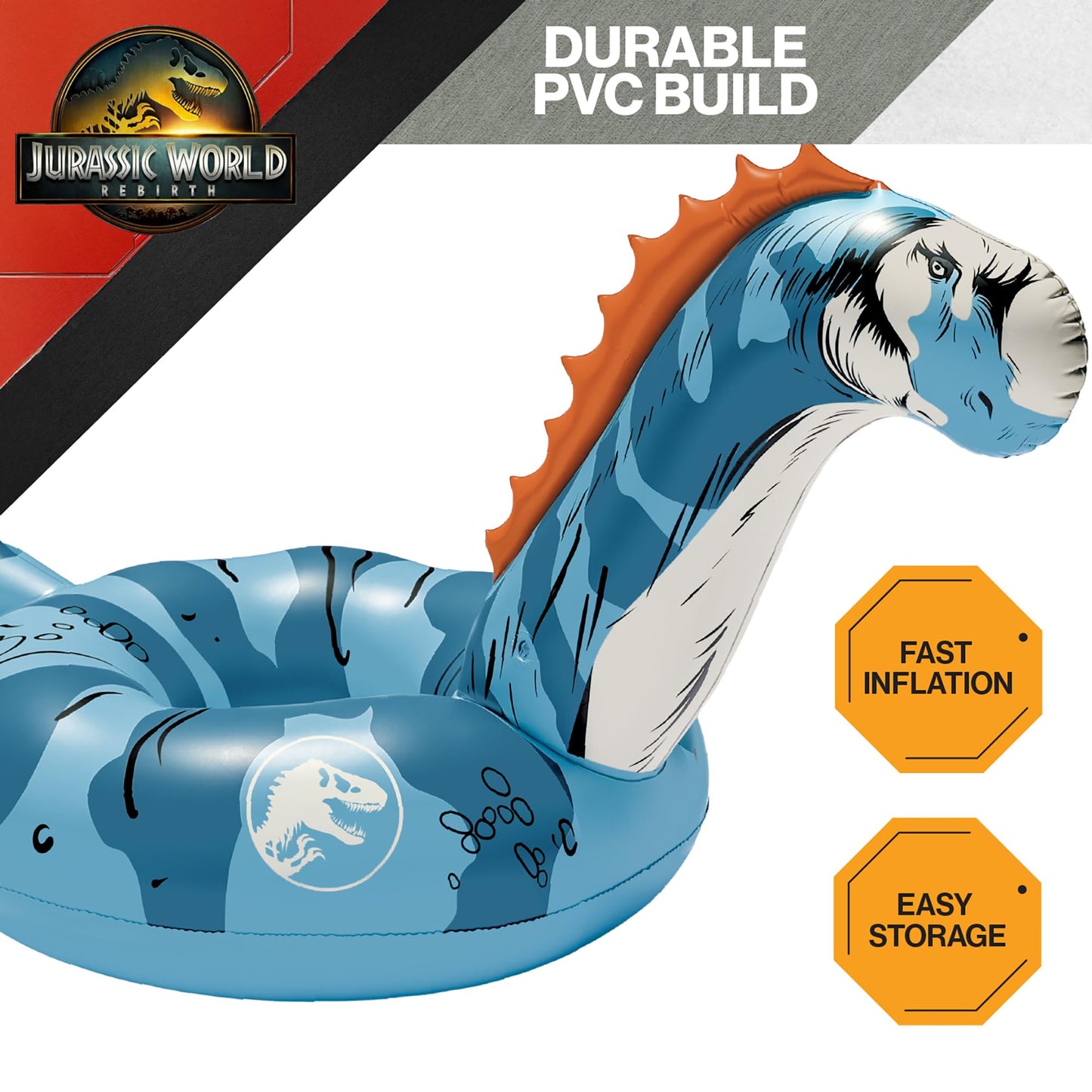 Jurassic World Pool Float, Blue Inflatable Dinosaur Inner Tube for Pool Lake Beach Summer Water Fun - Titanosaurus