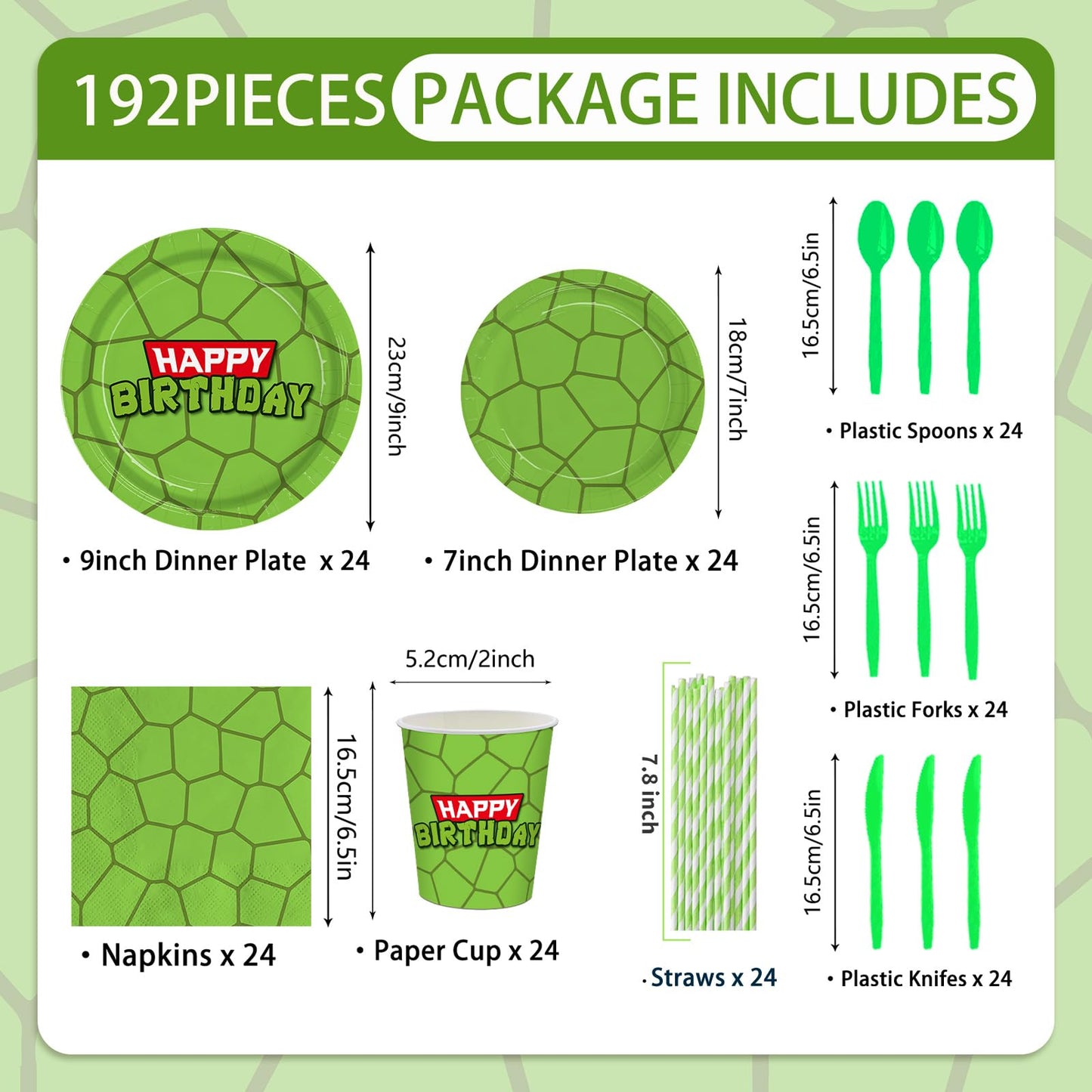 192pcs Turtle Birthday Party Supplies Turtle Plates Napkins Serves 24