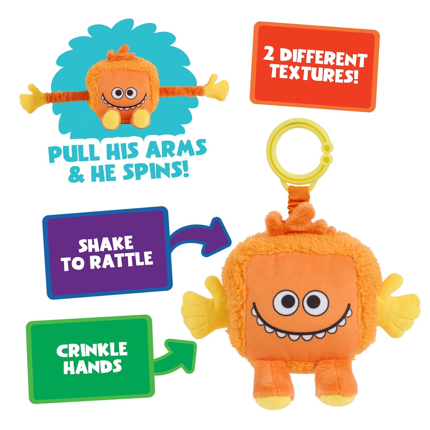 WowWee Super Simple Sensory Plush Monsters Dewey (Orange) with 5+ Sensory Features (Ages 0+)