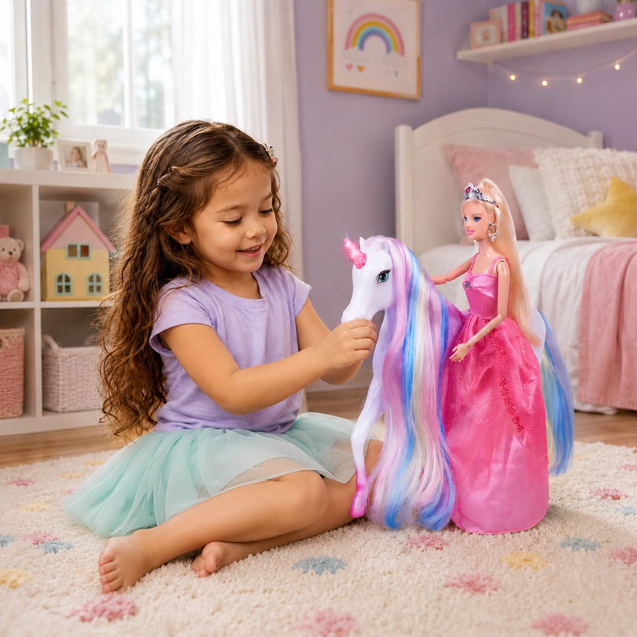 Magic Light Unicorn & Princess Doll, Unicorn Toys for Girls 3+, Gifts for Christmas Birthday for Kids Girls Aged 3 4 5 6 7 8