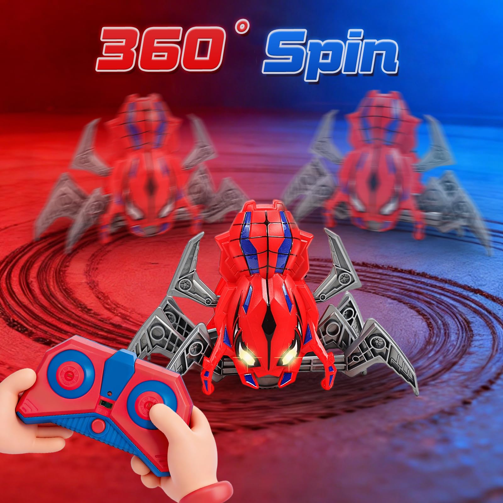 BoomCaCa Remote Control Spider Toys for Boys 4-6 with Eyes Lights, Moving Legs, Fast Speed & 360° Spin, Rechargeable RC Spider Kids Toys for Ages 3-4