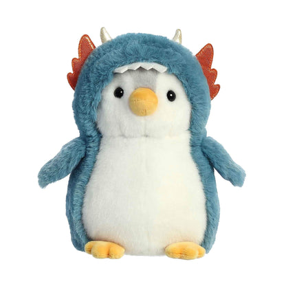 Aurora® Playful Pompom Penguin™ Dragon Stuffed Animal - Vibrant Companions for Warm Cuddles - Perfect for Adults, Kids, and Birthdays - Blue 7 Inches