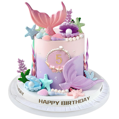 21pcs Mermaid Cake Topper - Mermaid Tail Cake Decorations with Seaweed Shells Starfish Coralal Under the Sea Cake Decorations for Birthday Party