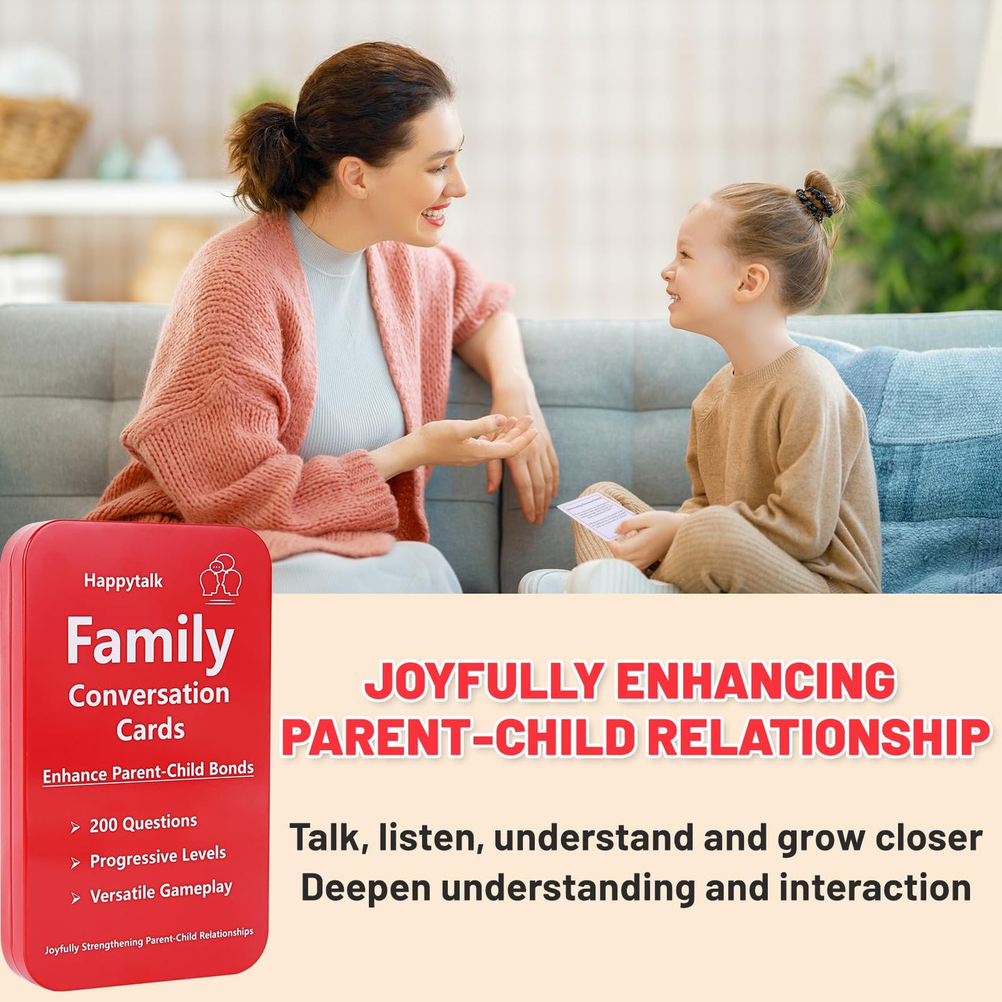 Happytalk Conversation Cards for Kids - 200 Engaging Questions for Family Game Night, Road Trips & Therapy Games, Perfect for Quality Family Time