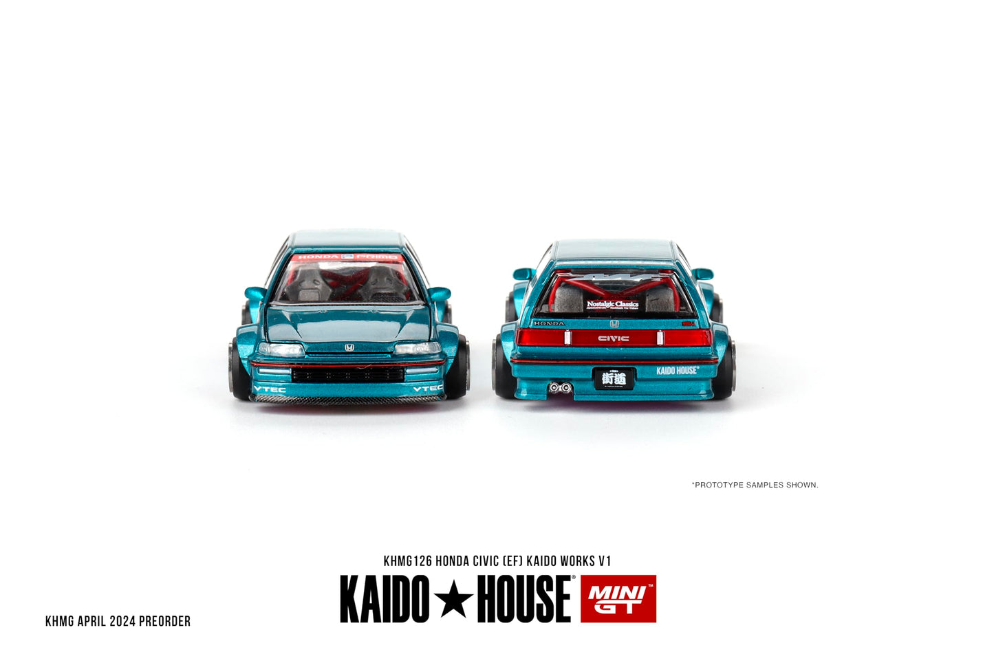 True Scale Miniatures Model Car Compatible with Honda Civic (EF) Kaido Works V1 Tahitian Green Limited Edition 1/64 Diecast Model Car Kaido House