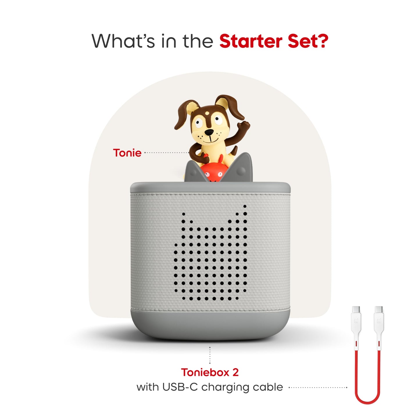Toniebox 2 Audio Player Starter Set for Kids 1+ with Playtime Puppy - Moon Gray