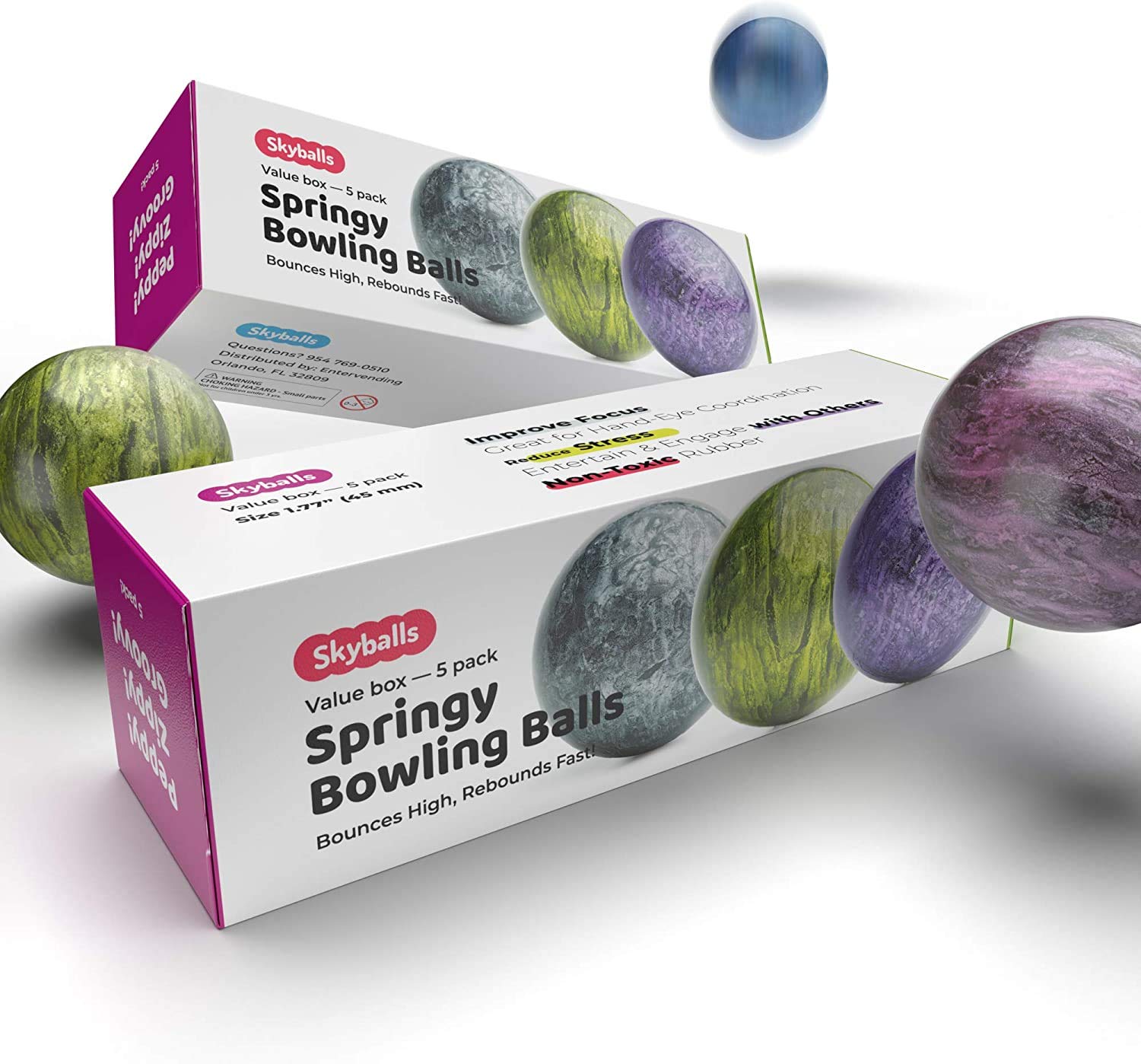 Entervending Bouncy Balls - 5 Pcs Bowling Rubber Balls for Kids - Large 45mm - Super Ball Vending Machine Toys