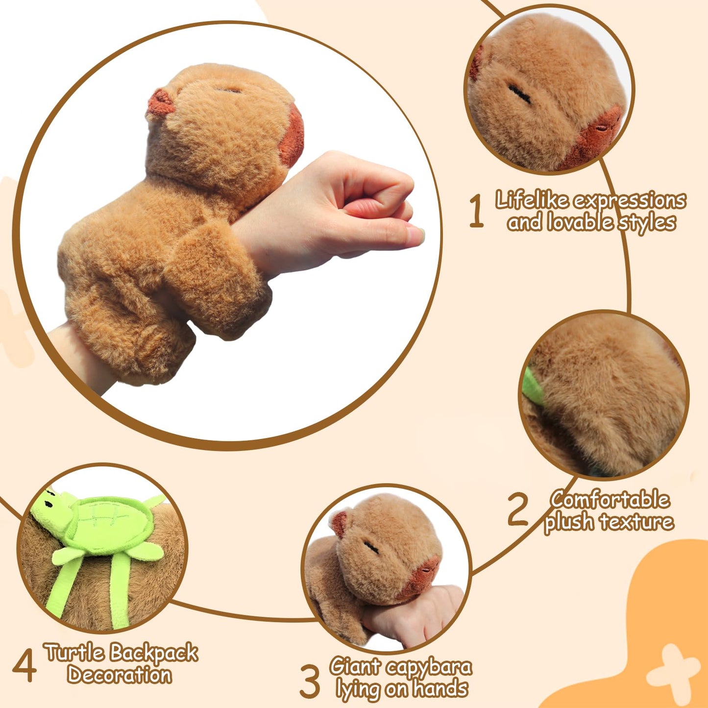 WUEURU 2 Pcs Animal Slap Bracelets Capybara Plush Toy, Cute Capybara Slap Bracelet 9'' Plush Toy for Christmas Birthday Party Favor Supply